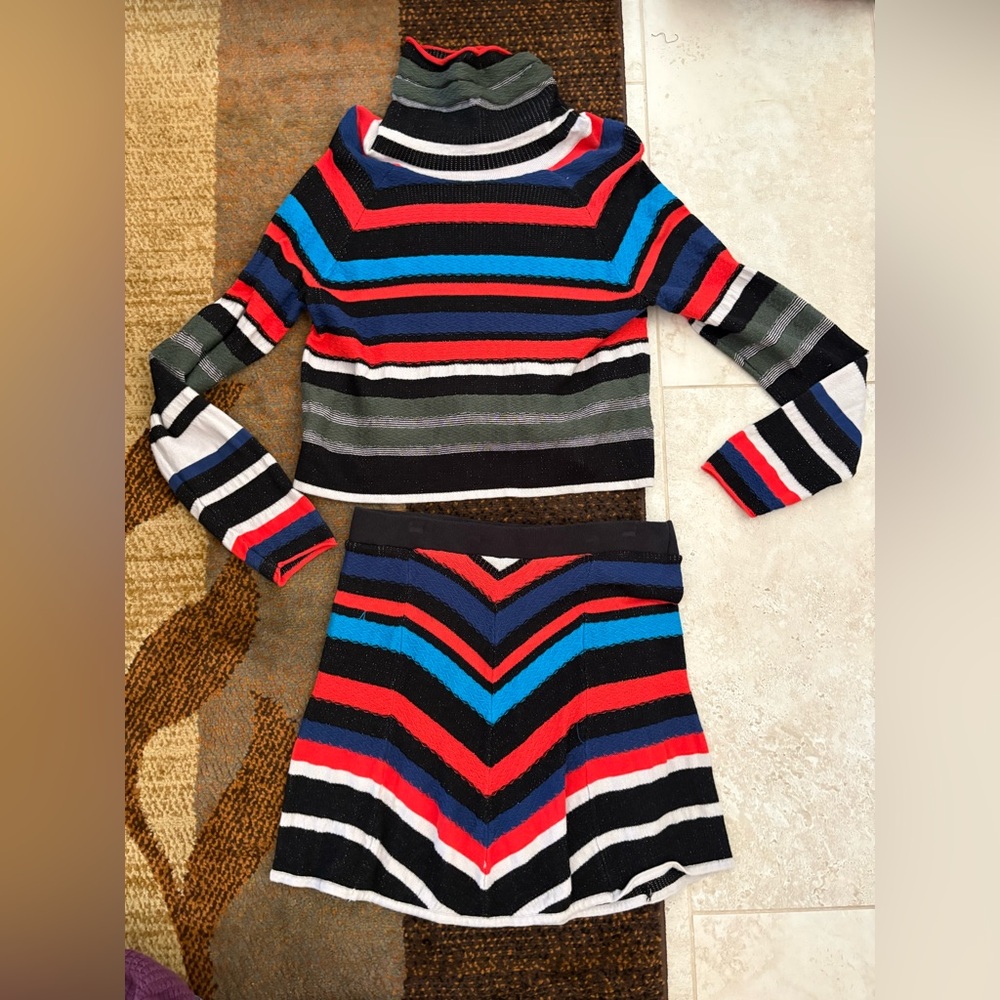 Free People Multicolor Striped Turtleneck Top & Skirt Set